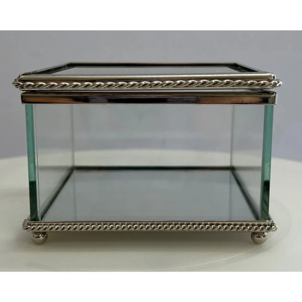 Sheridan Glass Jewelry Box Silver-Tone Minimalist Elegant Sophisticated Sleek